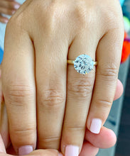 Load image into Gallery viewer, Large Five Carat set in 14k solid yellow gold round cut forever one moissanite engagement ring solitaire, bridal set, wedding, anniversary
