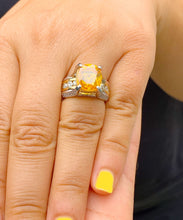 Load image into Gallery viewer, Huge 14K Yellow And White Gold Cushion Cut Natural Yellow Citrine and Round cut Natural Diamonds Engagement Ring Bridal Wedding 4.80ctw
