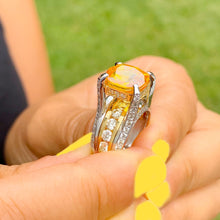 Load image into Gallery viewer, Huge, Women's 14k solid white and yellow gold cushion cut yellow citrine and natural diamond engagement ring Bridal Wedding 4.80ctw