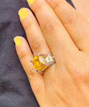 Load image into Gallery viewer, Huge, Women's 14k solid white and yellow gold cushion cut yellow citrine and natural diamond engagement ring Bridal Wedding 4.80ctw