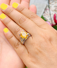 Load image into Gallery viewer, Huge, Women's 14k solid white and yellow gold cushion cut yellow citrine and natural diamond engagement ring Bridal Wedding 4.80ctw
