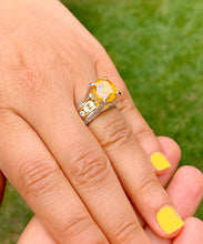 Load image into Gallery viewer, Huge 14K Yellow And White Gold Cushion Cut Natural Yellow Citrine and Round cut Natural Diamonds Engagement Ring Bridal Wedding 4.80ctw