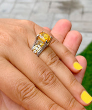 Load image into Gallery viewer, Huge, Women's 14k solid white and yellow gold cushion cut yellow citrine and natural diamond engagement ring Bridal Wedding 4.80ctw