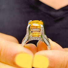 Load image into Gallery viewer, Huge, Women's 14k solid white and yellow gold cushion cut yellow citrine and natural diamond engagement ring Bridal Wedding 4.80ctw