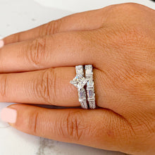Load image into Gallery viewer, GIA/IGI Certified Kite Style 14k Solid White Gold Princess, Round and Baguettes Cut Diamond Engagement Ring And Band 2.20ctw F-VS2