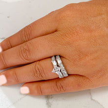 Load image into Gallery viewer, Kite Style 14k Solid White Gold Princess, Round, and Baguettes Cut Moissanite and Diamond Engagement Ring And Band Bridal Wedding 2.50ct