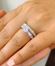 Load image into Gallery viewer, GIA/IGI Certified Kite Style 14k Solid White Gold Princess, Round and Baguettes Cut Diamond Engagement Ring And Band 2.20ctw F-VS2