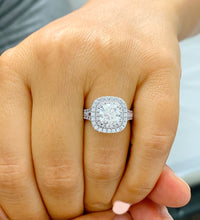 Load image into Gallery viewer, GIA/IGI Certified Double Halo Women's 14k Solid White Gold Cushion And Round Cut Diamond Engagement Ring Bridal Wedding Halo 3.00ct F-VS2