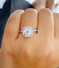 Load image into Gallery viewer, Halo Women's 14k solid white gold cushion cut moissanite and natural diamond engagement ring Bridal Wedding Halo 2.30ct