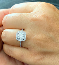 Load image into Gallery viewer, Halo Women's 14k solid white gold cushion cut moissanite and natural diamond engagement ring Bridal Wedding Halo 2.30ct