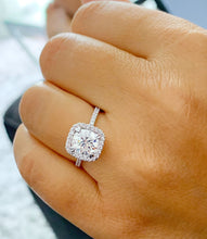 Load image into Gallery viewer, Halo Women's 14k solid white gold cushion cut moissanite and natural diamond engagement ring Bridal Wedding Halo 2.30ct
