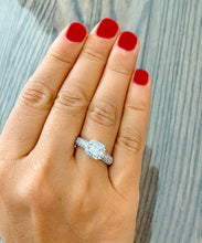 Load image into Gallery viewer, GIA/IGI Certified 14k White Gold Princess Cut Moissanite And Round And Baguettes Diamond Engagement Ring Prong Set halo 2.00ctw F-VS2