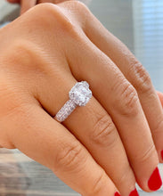 Load image into Gallery viewer, GIA/IGI Certified 14k White Gold Princess Cut Moissanite And Round And Baguettes Diamond Engagement Ring Prong Set halo 2.00ctw F-VS2