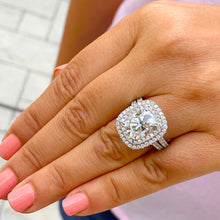 Load image into Gallery viewer, Double Halo 14K Solid White Gold Cushion Cut Moissanite and Natural Diamond Engagement Ring And Band Wedding Bridal 4.50ct