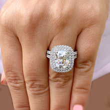 Load image into Gallery viewer, Double Halo 14K Solid White Gold Cushion Cut Forever One Moissanite and Natural Diamond Engagement Ring And Band Wedding Bridal 4.50ct