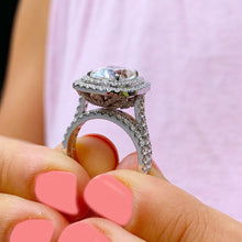 Load image into Gallery viewer, Double Halo 14K Solid White Gold Cushion Cut Forever One Moissanite and Natural Diamond Engagement Ring And Band Wedding Bridal 4.50ct