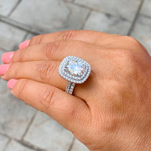 Load image into Gallery viewer, Double Halo 14K Solid White Gold Cushion Cut Moissanite and Natural Diamond Engagement Ring And Band Wedding Bridal 4.50ct