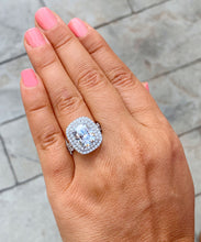 Load image into Gallery viewer, Double Halo 14K Solid White Gold Cushion Cut Forever One Moissanite and Natural Diamond Engagement Ring And Band Wedding Bridal 4.50ct