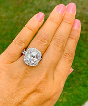 Load image into Gallery viewer, Double Halo 14K Solid White Gold Cushion Cut Forever One Moissanite and Natural Diamond Engagement Ring And Band Wedding Bridal 4.50ct
