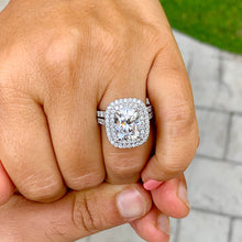 Load image into Gallery viewer, Double Halo 14K Solid White Gold Cushion Cut Forever One Moissanite and Natural Diamond Engagement Ring And Band Wedding Bridal 4.50ct