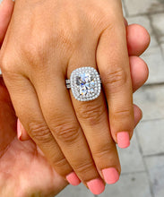 Load image into Gallery viewer, Double Halo 14K Solid White Gold Cushion Cut Moissanite and Natural Diamond Engagement Ring And Band Wedding Bridal 4.50ct