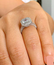 Load image into Gallery viewer, 14K Solid White Gold Asscher Cut Forever One Moissanite and Natural Diamond Engagement Ring Bezel Bridal Wedding Promise Propose 4.05ctw