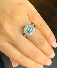 Load image into Gallery viewer, 14K Solid White Gold Asscher Cut Forever One Moissanite and Natural Diamond Engagement Ring Bezel Bridal Wedding Promise Propose 4.05ctw