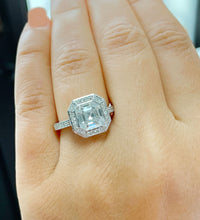 Load image into Gallery viewer, 14K Solid White Gold Asscher Cut Forever One Moissanite and Natural Diamond Engagement Ring Bezel Bridal Wedding Promise Propose 4.05ctw