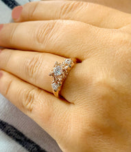 Load image into Gallery viewer, 14k Rose Gold Round Cut Forever One Moissanite Engagement Ring Art Deco Antique Style, Bridal, Prong Set, Halo, Three Stone 0.75ct