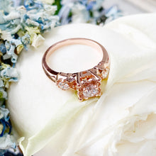 Load image into Gallery viewer, 14k Rose Gold Round Cut Diamond Engagement Ring Art Deco Antique Style, Bridal, Prong Set, Natural Diamonds, Halo, Three Stone 0.60ct
