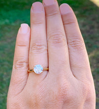 Load image into Gallery viewer, Cathedral Four Prong Setting Solitaire 14K Yellow Gold Round Cut Natural Diamonds Engagement Ring 0.80ct