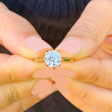 Load image into Gallery viewer, GIA/IGI Certified Cathedral Four Prong Setting Solitaire 14K Yellow Gold Round Cut Diamonds Engagement Ring 1.00ct F-VS2
