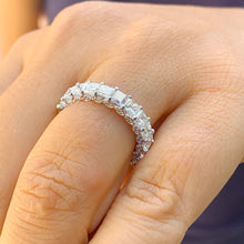 Load image into Gallery viewer, 18K Solid White Gold Princess and Round Cut Natural Diamond Eternity Three Sided Band Deco Antique Style, Bridal, Wedding, Anniversary 4.00