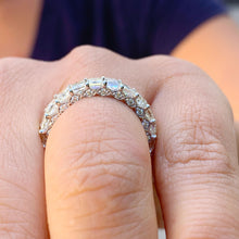 Load image into Gallery viewer, 18K Solid White Gold Princess and Round Cut Natural Diamond Eternity Three Sided Band Deco Antique Style, Bridal, Wedding, Anniversary 4.00