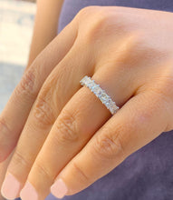 Load image into Gallery viewer, 18K Solid White Gold Princess and Round Cut Natural Diamond Eternity Three Sided Band Deco Antique Style, Bridal, Wedding, Anniversary 4.00