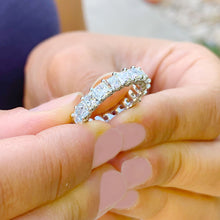 Load image into Gallery viewer, 18K Solid White Gold Princess and Round Cut Natural Diamond Eternity Three Sided Band Deco Antique Style, Bridal, Wedding, Anniversary 4.00