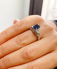 Load image into Gallery viewer, 14k solid white gold oval cut natural sapphire and round cut natural diamonds engagement ring Wedding, Anniversary Bridal, Filigree 2.15ctw