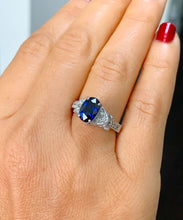 Load image into Gallery viewer, 14k solid white gold oval cut natural sapphire and round cut natural diamonds engagement ring Wedding, Anniversary Bridal, Filigree 2.15ctw