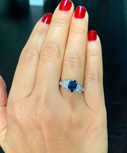 Load image into Gallery viewer, 14k solid white gold oval cut natural sapphire and round cut natural diamonds engagement ring Wedding, Anniversary Bridal, Filigree 2.15ctw