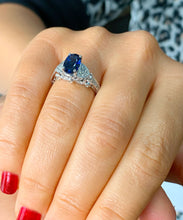 Load image into Gallery viewer, 14k solid white gold oval cut natural sapphire and round cut natural diamonds engagement ring Wedding, Anniversary Bridal, Filigree 2.15ctw