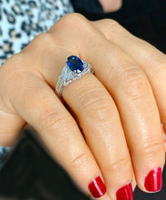 Load image into Gallery viewer, 14k solid white gold oval cut natural sapphire and round cut natural diamonds engagement ring Wedding, Anniversary Bridal, Filigree 2.15ctw
