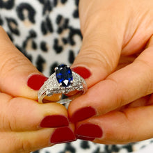 Load image into Gallery viewer, 14k solid white gold oval cut natural sapphire and round cut natural diamonds engagement ring Wedding, Anniversary Bridal, Filigree 2.15ctw