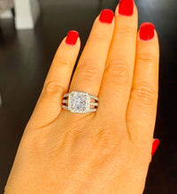 Load image into Gallery viewer, Triple Shank Style 14k solid white gold princess cut forever one moissanite and natural diamonds engagement ring prong set Halo 3.80ctw