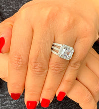 Load image into Gallery viewer, Triple Shank Style 14k solid white gold princess cut forever one moissanite and natural diamonds engagement ring prong set Halo 3.80ctw