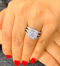 Load image into Gallery viewer, GIA/IGI Certified Triple Shank Style 14k Solid White Gold Princess And Round Cut Diamonds Engagement Ring Prong Set Halo 2.80ctw F-VS2