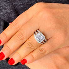 Load image into Gallery viewer, GIA/IGI Certified Triple Shank Style 14k Solid White Gold Princess And Round Cut Diamonds Engagement Ring Prong Set Halo 2.80ctw F-VS2