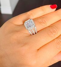 Load image into Gallery viewer, Triple Shank Style 14k solid white gold princess cut forever one moissanite and natural diamonds engagement ring prong set Halo 3.80ctw