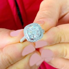 Load image into Gallery viewer, Stunning 14k White Solid Gold Cushion Cut Moissanite and Natural Diamond Engagement Ring Bezel Set, Bridal, Wedding, Deco 3.00ct