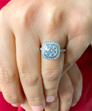 Load image into Gallery viewer, Stunning 14k White Solid Gold Cushion Cut Forever One Moissanite and Natural Diamond Engagement Ring Bezel Set, Bridal, Wedding, Deco 3.00ct