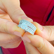 Load image into Gallery viewer, Large 14k Solid white gold round cut moissanite and natural diamond engagement ring Wedding, Anniversary Bridal Set 3.10ctw